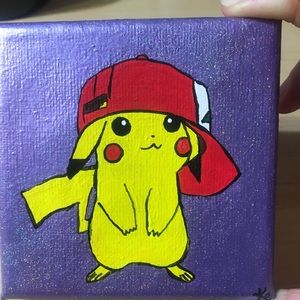 Pikachu Pokémon 4x4 Acrylic Painting on canvas.